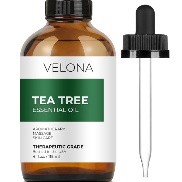 Tea Tree Essential Oil by Velona - 4 oz | Therapeutic Grade 100% Pure and Natural | for Aromatherapy Diffuser, Massage, Skincare, Haircare, Soapmaking | Undiluted and Multipurpose in Glass Bottle