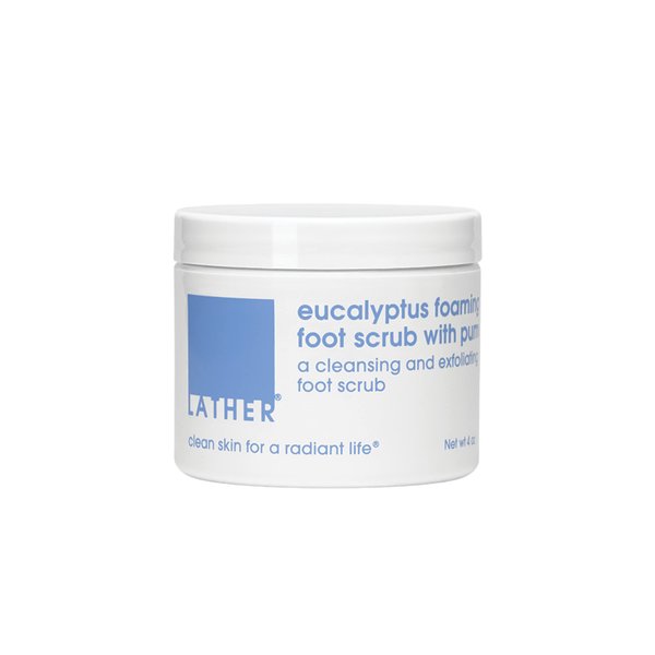 LATHER Foot Scrub with Pumice Stone | Eucalyptus Foaming Foot Scrub for Skin | Gentle Exfoliating Foot Scrubber with Essential Oils | Cracked Heel Repair for Smooth, Soft Feet | Foot Spa | 4 Oz
