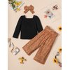 Ribabz Girl Clothes, 6-7T Toddler Clothes for Girls Square Neck Puff Long Sleeve Top + Striped Pants + Headband 3Pcs Girls Outfit Set