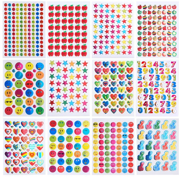 Coopay 7060 Pieces Teacher Stickers for Kids, Reward Stickers Mega Variety Pack, Incentive Stickers for Teacher Supplies Classroom Supplies Including Heart, Smiley Face, Star, Moon, Apple