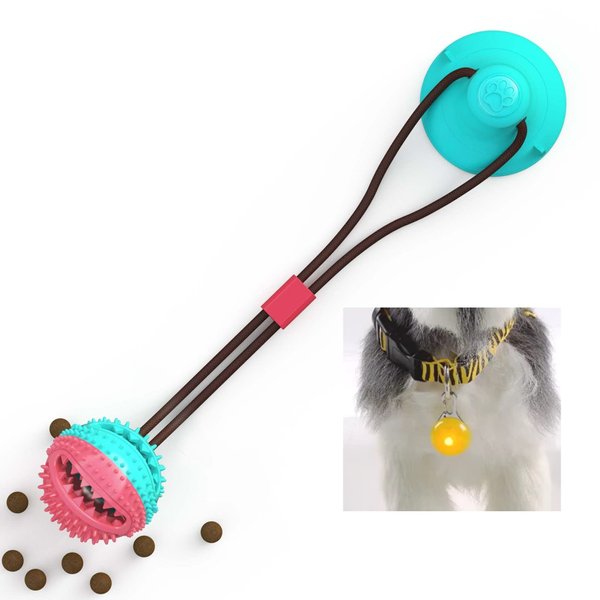 SACCHAAYA Suction Cup Chew Toy Dog, Interactive Pet Toy with Food Dispensing, Built in Small Bell, Squeaky Toys Ball for Total L=16.9 inch