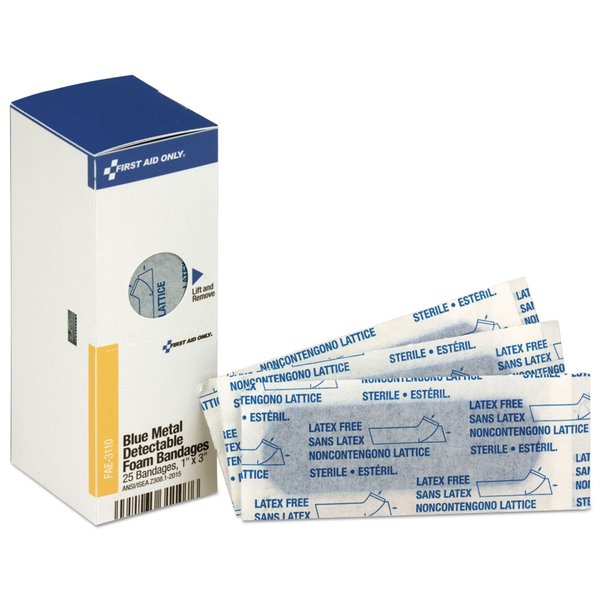 First Aid Only FAE-3110 SmartCompliance Refill 1 x 3 Blue Metal Detectable Foam Bandages, 25 Count