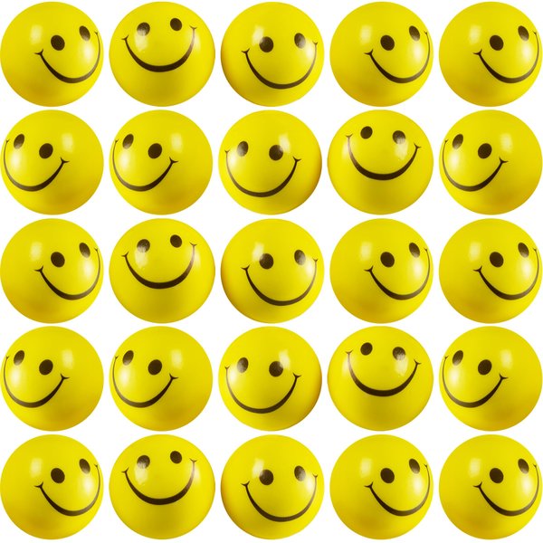 Smile Face Squeeze Balls (24 Pcs Bulk) for Kids and Adults, 2 Inch Mini Yellow Fun Happy Face Stress Anxiety Relief Balls, Hand Therapy Sensory Fidget Toy, Classrooms, Game Prize, Party Favor Gift
