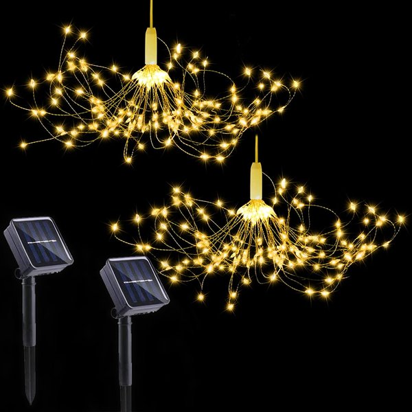crayfomo 200 LED Solar Starburst Light, Outdoor Chandelier Lights, 2 Pack Garden Firework Lights, 8 Modes Hanging Decorative Christmas Lights for Garden Patio Yard Path