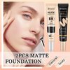 2PCS Full Coverage Concealer Foundation Set,Moisturizing BB Cream,Long Lasting Hydrating Lightweight CC Cream with Makeup Brush,Oil Control Face Moisturizer SPF 50 PA++++ Sunscreen（2 Colors）