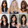 TuTive Black Wigs for Women 22 Inch Layered Wig With Bangs Natural Looking Shoulder Length Wig Heat Resistant Synthetic Fibre Wigs for Daily Party Use(Black)
