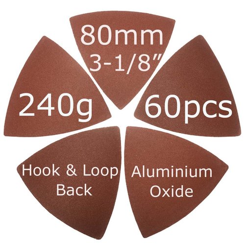 XXGO 60 Pcs 240 Grits 3-1/8 Inch 80mm Triangular Oscillating Tool Sanding Paper for Wood Sanding Fit 80mm Triangular Multi Tool Sanding Pads XG8020240