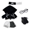 niannyyhouse 20cm Plush Doll Clothes Loose Black and White Suit Headwear Hoodie Pants Glasses Shoes Doll Dressup (Black, 20cm)