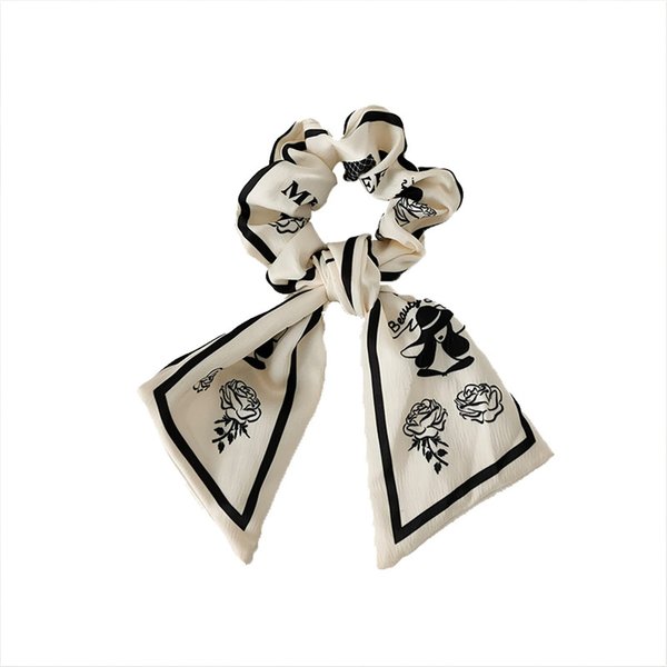 women's bow hair scrunchies vintage temperament hair tie hair rope (White)