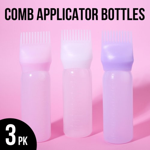 Expressions 3pc Comb Application Bottle Set - Refillable & Reusable Hair Oil Applicator Bottles For Easy Hair Oil & Hair Dye Treatment Application