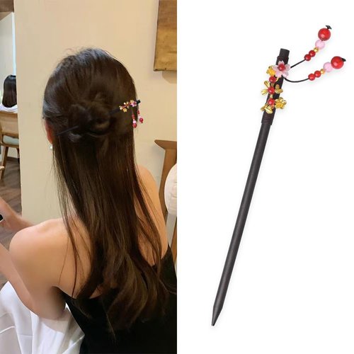 Vintage Hair Accessories Hair Hairpin Chinese for Girls Handmade Hair Chopsticks Pink Flower Chinese Long Hair Bun for Girls Wooden Hair Sticks Chinese Hair Clips for Women