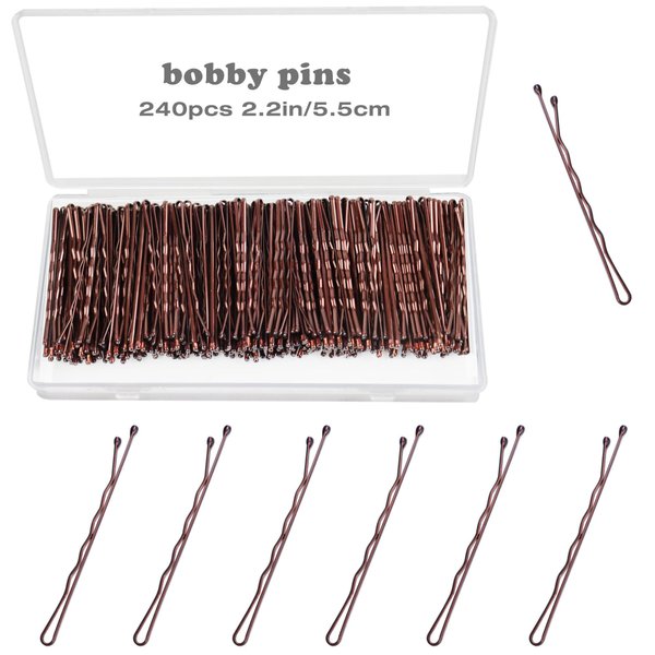 Brown Bobby Pins, METLUCK 240Pcs Brown Hair Pins Waves Bobby Pins Hair Accessories for Women Girls (2.2inch/5.5cm)