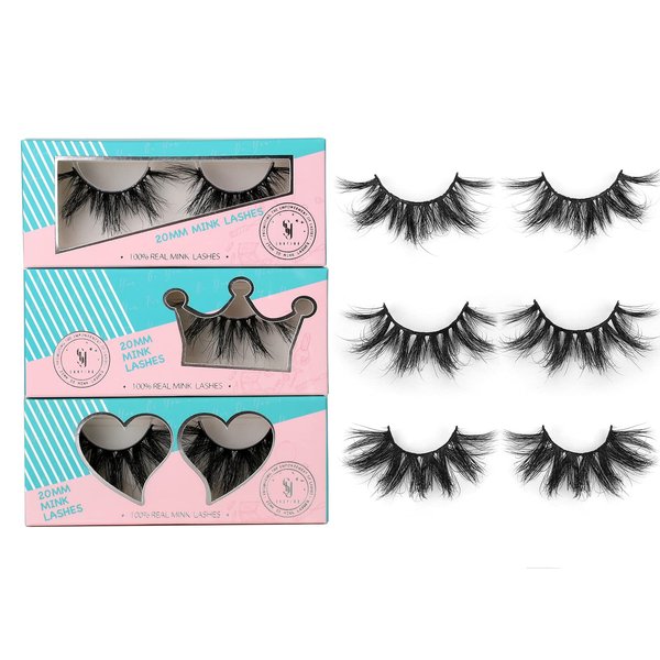 SY SHUYING 20mm Mink Lashes 3D Real Mink Eyelashes Fluffy Dramatic False Eyelashes 6D Wispy Long Thick Luxury Volume Fake Eye Lashes (3 Pairs, Doll Honey Queen)
