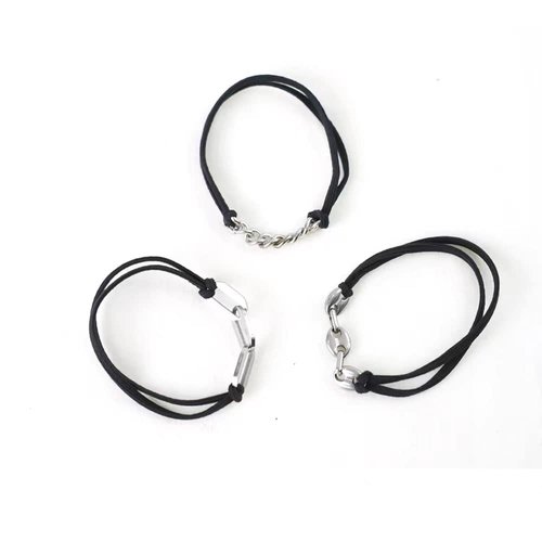 Hair Ties Bracelet With Metal Chain Link Beige Black Elastic, Wrist Bands Bracelets Looks Cute On Your Wrist And Great In Your Hair (Silver-3 metal accents)
