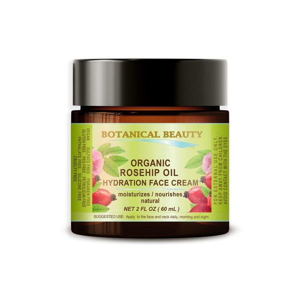 ORGANIC ROSEHIP OIL HYDRATION FACE CREAM for Normal, Dry, Sensitive Skin Moisturized and Nourished 2 Fl. oz. - 60 ml by Botanical Brauty