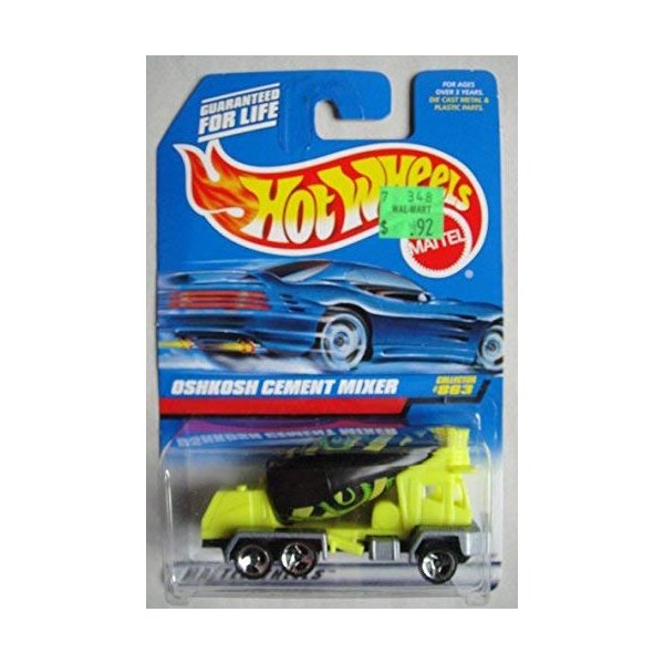 HOT WHEELS YELLOW/BLACK OSHKOSH CEMENT MIXER #863 3 SPOKE