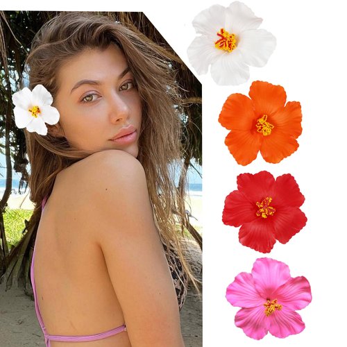 4Pcs Hawaiian Flower Hair Clips Hibiscus Hair Clip Plumeria Flower for Women Artificial Tropical Flower Clips for Beach Party favors Vacation