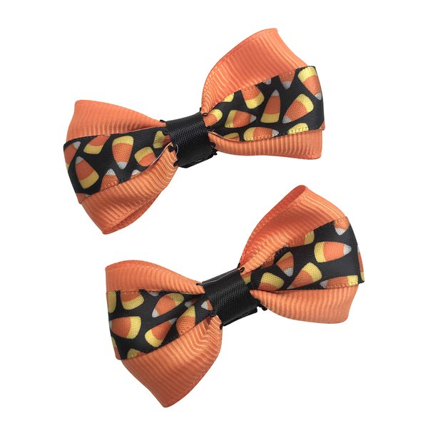 Halloween Fall Candy Corn Girls Hair Bow Set, Little Girl Bows, Pigtail Hair Bows, Toddler Hair Bows,