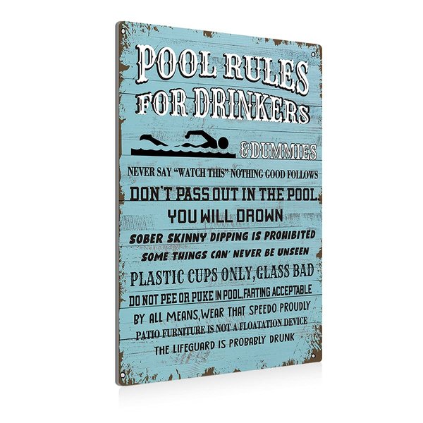 BEASTZHENG Swimming Pool Rules for Drinkers Sign Metal Tin Sign Wall Decor Blue Pool Sign for Home Decor Gifts - 8x12 Inch
