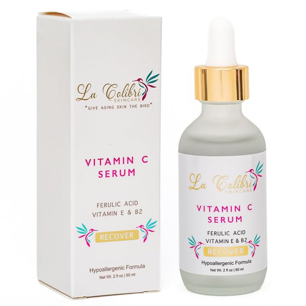 La Colibri Skincare Recover Vegan Vitamin C Serum for Face, Stabilized Vitamin C E Ferulic Acid Serum to Transform Aging Skin, Natural Vit C Serum with Organic Coconut Oil & Jojoba Oil, 2 Ounces