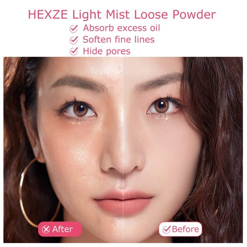 HEXZE Loose Setting Powder, Face Powder Makeup & Finishing Powder for Light, Medium & Tan Skin Tones, Mattifying Finish and Shine Control Light-skinned