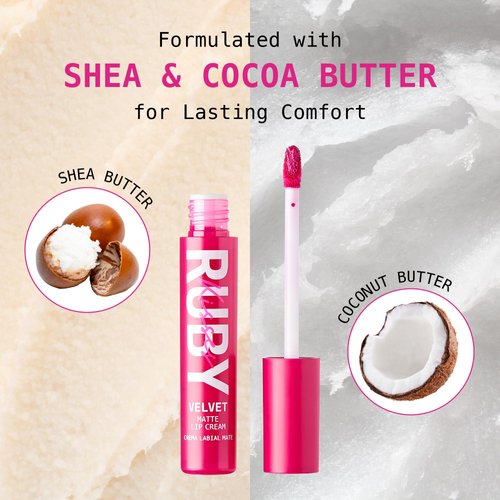 Ruby Kisses Velvet Lip Cream, Matte Finish Lipstick, Rich Color, Long Lasting Lip Stain, Lightweight, Nourishing, Hydration, High Pigment Lip Tint (FLAMINGO)