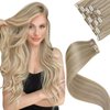 LaaVoo Clip in Hair Extensions Blonde Clip in Extensions Real Human Hair Blonde Highlights Human Hair Extensions Clip ins Dark Ash Blonde Highlighted Silky Straight 20 Inch 5pcs 80g