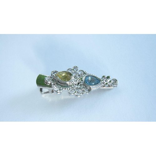 Generic Small blue and golden yellow stone metal alligator hair clip for fine thin hair (Clip Quantity: 1 Clip)