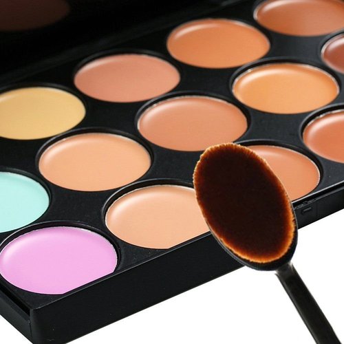 15 Shades Colour Concealer Makeup Palette Kit Make Up Set + Oval Make up Brush