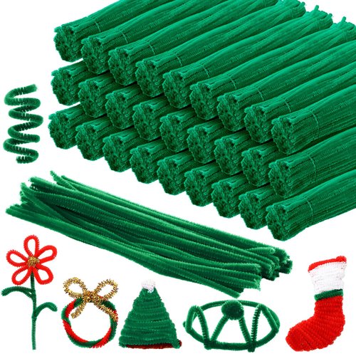 Newwiee 1000 Pcs Pipe Cleaners Bulk Chenille Stems Fuzzy Sticks for Kids DIY Art Crafts Supplies Crafts Sticks Projects Creative Home Decoration Birthday Halloween Christmas Party Favor(Dark Green)