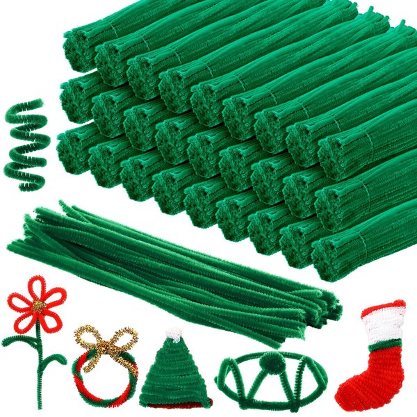 Newwiee 1000 Pcs Pipe Cleaners Bulk Chenille Stems Fuzzy Sticks for Kids DIY Art Crafts Supplies Crafts Sticks Projects Creative Home Decoration Birthday Halloween Christmas Party Favor(Dark Green)