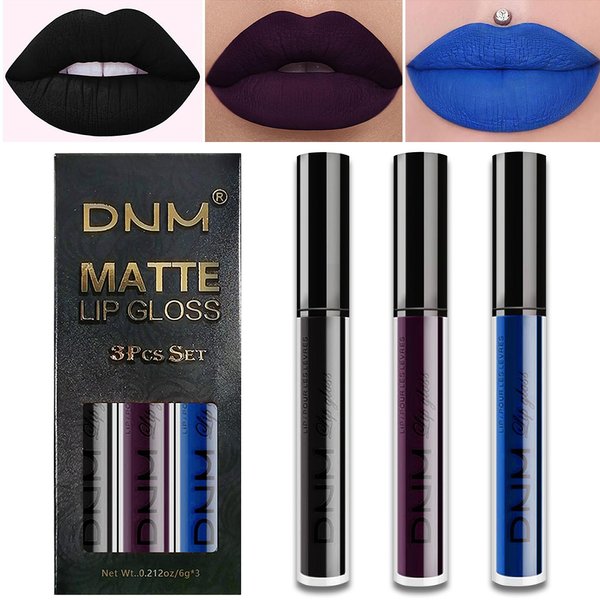 3 PCS Dark Purple Blue Black Matte Liquid Lipstick for Women,Velvet Silky Black Lip Gloss Stain Set,Non Stick Cup Long Lasting Smudge Proof Matte Lipgloss Set for Halloween Christmas Goth Makeup