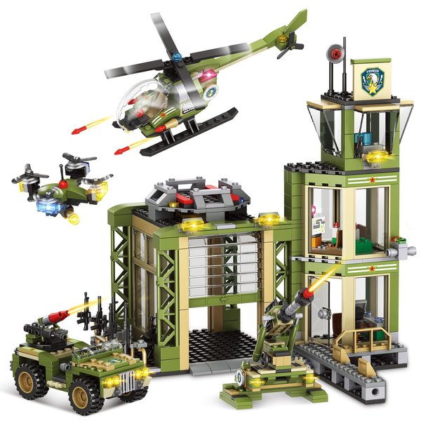 City War Army Toy - Military Base Building Blocks Set with Army Rescue Tower, Armored Vehicle, Drone, Cannon & Helicopter, Roleplay STEM Toys Birthday Gift for Kids Boys Aged 6+ (677 Pieces)