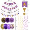 Purple Gold Birthday Decorations Party Supplies Include Happy Birthday Banner 14pcs Balloons 9pcs Pom Poms Flower 6pcs Hanging Swirls 1pcs Circle Dots Banner 1pcs Triangle Pennant Great for Women