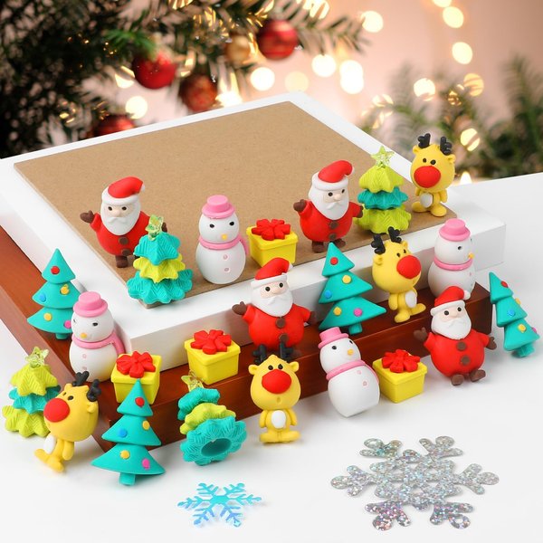 CCINEE 30 Pcs Christmas 3D Erasers for Kids,Xmas Assembled Santa Claus Erasers for Xmas Party Favors Decoration Classroom Rewards Goodie Bag Stuffers Birthday Gifts