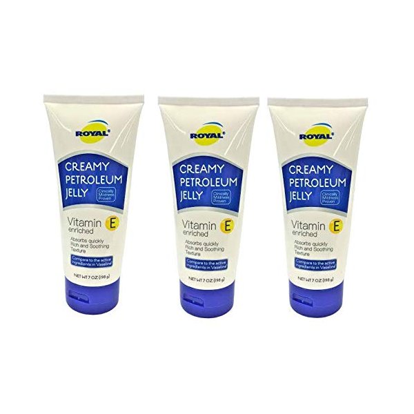 ROYAL Vitamin E Enriched Creamy Petroleum Jelly Skin Protectant Absorbs Quickly, Rich, Soothing Texture 7 Oz. (3 Pack)