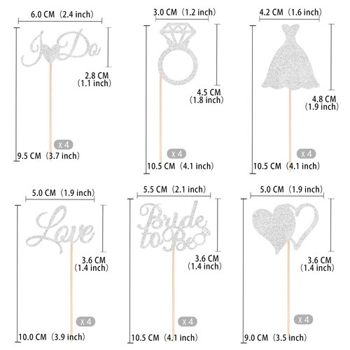 Gexolenu 24 Pcs Bride To Be Cupcake Toppers Silver Glitter Double-Sided I Do Love Heart Diamond Ring Cupcake Picks Decorations For Bridal Shower Wedding Engagement Party Supplies