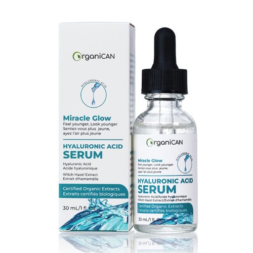 OrganiCAN Hyaluronic Acid Serum for Face with Vitamin C, Vitamin E | Anti Aging, Skin Brightening, Hydrating Formula for Dry Skin, Trusted Canadian Brand
