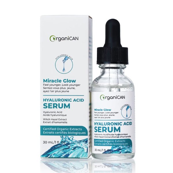 OrganiCAN Hyaluronic Acid Serum for Face with Vitamin C, Vitamin E | Anti Aging, Skin Brightening, Hydrating Formula for Dry Skin, Trusted Canadian Brand