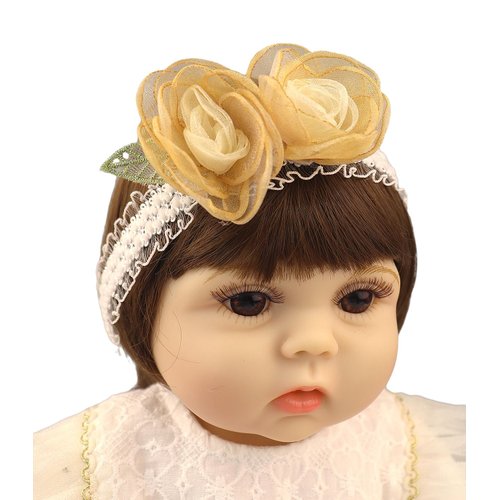 Bethynas Lace Flower Headband for Baby Girls Gauze Floral Elastic Infant Hairband Birthday Party Princess Hair Accessories for Newborn Toddlers (Gold)