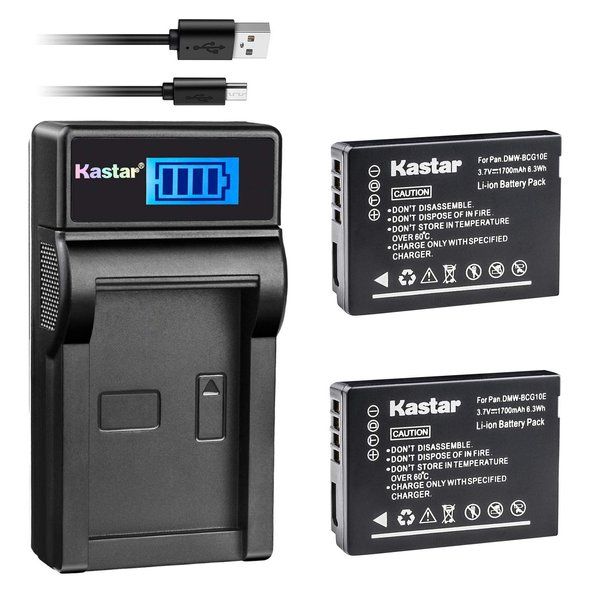 Kastar Battery (X2) & LCD Slim USB Charger for Panasonic DMW-BCG10, Lumix DMC-ZS1, ZS3, ZS5, ZS6, ZS7, ZS8, ZS10, ZS15, ZS19, ZS20, TZ7, TZ10, TZ19, TZ20, TZ30, ZR1, ZR3
