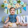 Sage Green and Blue Birthday Decorations Boy Olive Sage Green and Light Blue Birthday Decorations Beige Paper Fans Pom Poms Olive Cream Tassel Garland Party with Banner Beige Gold