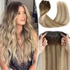 RECOOL Wire Hair Extensions Real Human Hair Balayage Chocolate Brown to Light Brown and Bleach Blonde Remy Invisible Wire Hair Extension Straight Clip in Hair Extensions 20 Inches