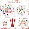 Happy Birthday Party Supplies Set, Happy Birthday Polka Dots Decorations Plates, Disposable Paper Plates Napkins Cups Tableware for Birthday Party Decorations, Serve 24