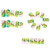 Press on Nails Short Square Fluorescent Green Design False Nails Gold Lines Full Cover Reusable Fake Nails Gradient French Artificial Acrylic Nails Medium Glossy Coffin Nails Glue on Nails for Women