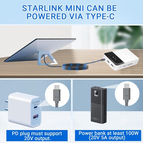 Aojo Starlink Mini USB C to DC Power Cable, Starlink Mini Cable, Starlink Mini USB C Cable for 100W PD Power Bank, Starlink Mini DC Power Cable，18Awg Waterproof Starlink Power Cord 2M/6.6FT