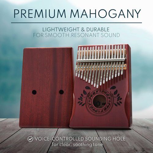 UNOKKI Kalimba 17 Key Thumb Piano | Premium, Lightweight & Durable Mahogany Mbira - Cherry Finish | Reduce Stress & Promote Well-Being | Tuning Hammer, Velvet Bag & More | Great Gift for Kids & Adults
