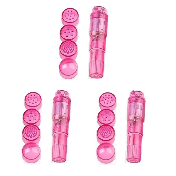 Finever Pocket Rocket Mini Beauty Facial Massager Relax 4 Heads Pink Color (3Pc)