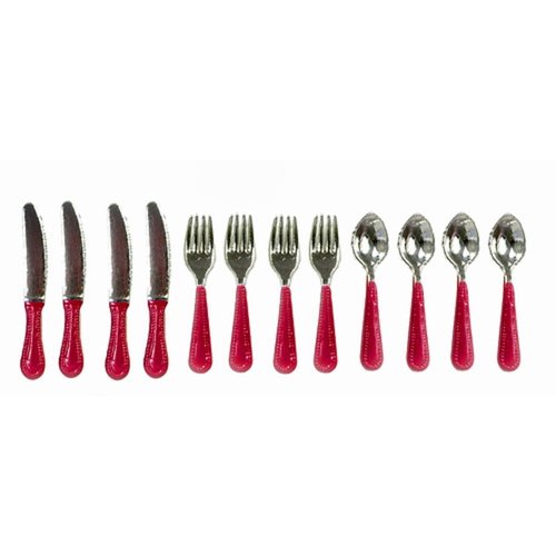 Melody Jane Dollhouse Cutlery Set Red Handles Miniature Dining Tableware