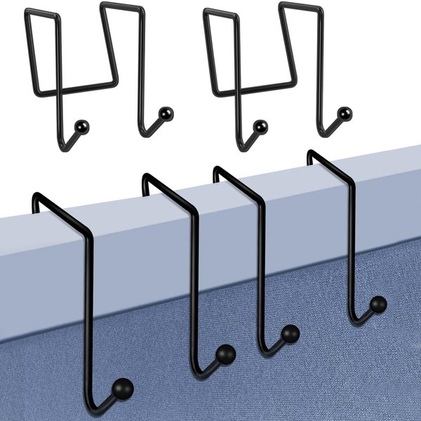 4 Pack Cubicle Double Coat Hooks for 2" Width Cubicle Panel Partition Wall, Cubicle Panel Metal Hooks for Hanging Clothes, Bags, Purses, Keys, Umbrellas, Color Black